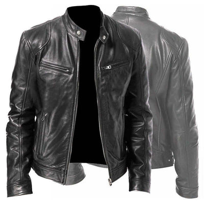 Men's Zip Cardigan PU Leather Jacket With Stand Collar eprolo