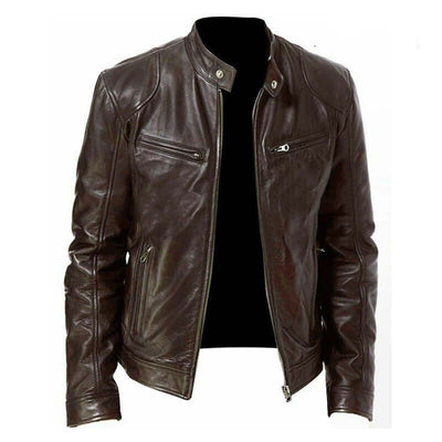 Men's Zip Cardigan PU Leather Jacket With Stand Collar eprolo