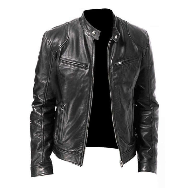 Men's Zip Cardigan PU Leather Jacket With Stand Collar eprolo