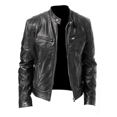 Men's Zip Cardigan PU Leather Jacket With Stand Collar eprolo