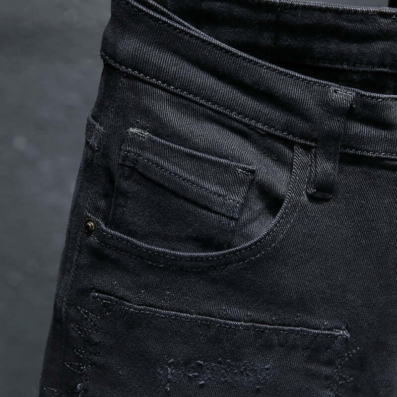 Spring And Summer New Jeans Pure Black Ripped Stretch Jeans Men Black Jeans Men eprolo