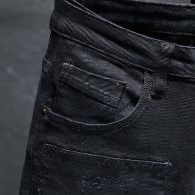 Spring And Summer New Jeans Pure Black Ripped Stretch Jeans Men Black Jeans Men eprolo