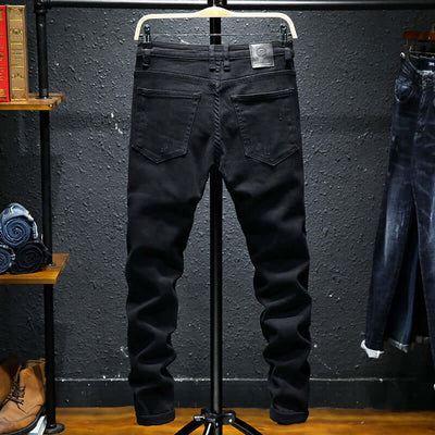 Spring And Summer New Jeans Pure Black Ripped Stretch Jeans Men Black Jeans Men eprolo
