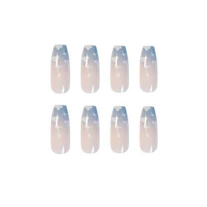 Gray Blue Cotton Cloud Wearing Nail Finished Soft Nail Fake Nail  Patch  Removable eprolo