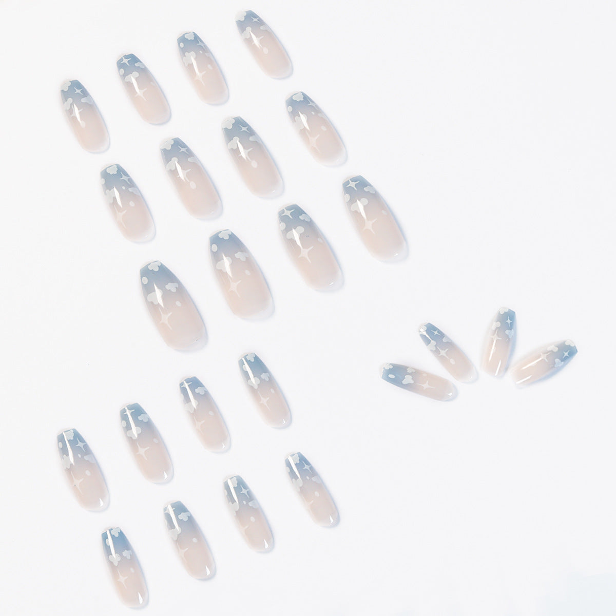 Gray Blue Cotton Cloud Wearing Nail Finished Soft Nail Fake Nail  Patch  Removable eprolo