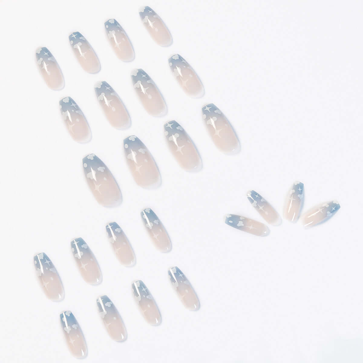 Gray Blue Cotton Cloud Wearing Nail Finished Soft Nail Fake Nail  Patch  Removable eprolo