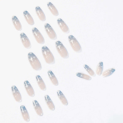 Gray Blue Cotton Cloud Wearing Nail Finished Soft Nail Fake Nail  Patch  Removable eprolo