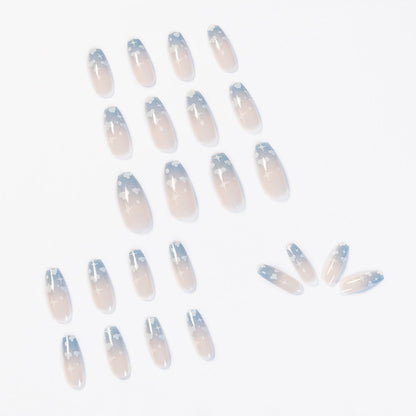 Gray Blue Cotton Cloud Wearing Nail Finished Soft Nail Fake Nail  Patch  Removable eprolo