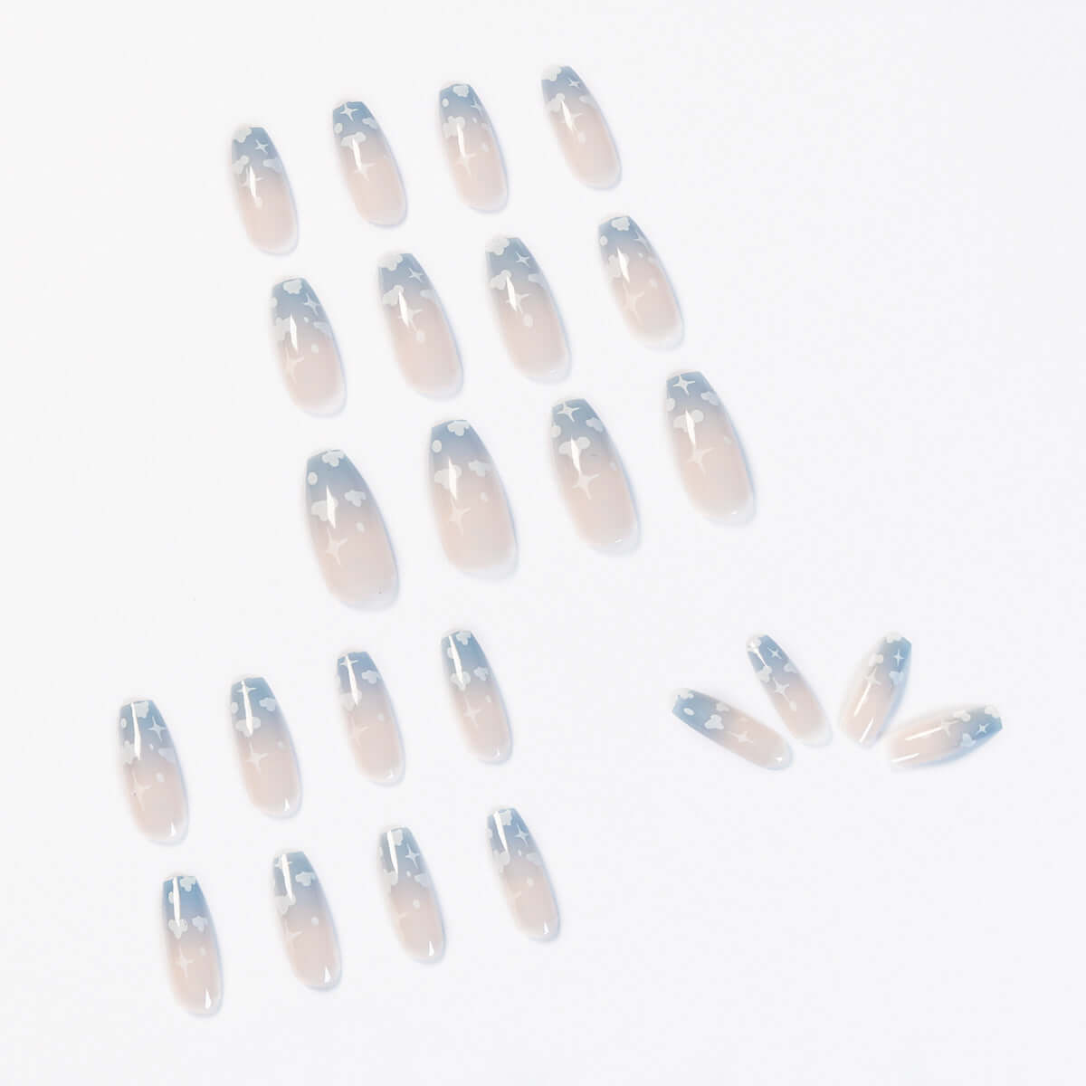 Gray Blue Cotton Cloud Wearing Nail Finished Soft Nail Fake Nail  Patch  Removable eprolo