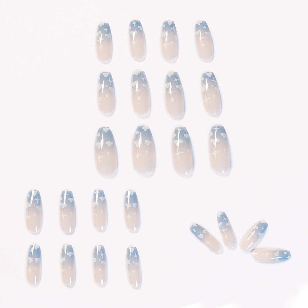 Gray Blue Cotton Cloud Wearing Nail Finished Soft Nail Fake Nail  Patch  Removable eprolo