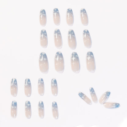 Gray Blue Cotton Cloud Wearing Nail Finished Soft Nail Fake Nail  Patch  Removable eprolo