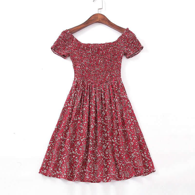 European And American Style Sexy One-neck Strapless Elastic Waist Floral Short Dress eprolo