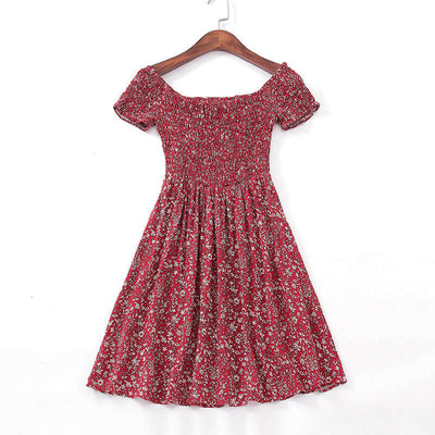 European And American Style Sexy One-neck Strapless Elastic Waist Floral Short Dress eprolo
