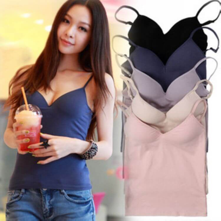 Women Padded Bra Spaghetti Strap V Neck Vest Cami Tank Tops Shirt Blouse eprolo