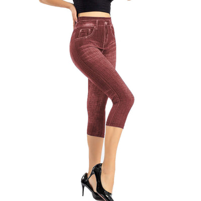 Stretch Bottoming Cropped Slim Fit Hip Raise Printed Jeans For Women Dropshipman