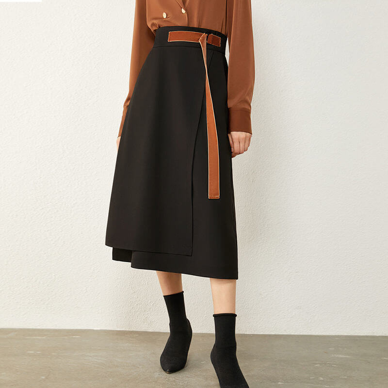 Irregular slit high waist slim A-line skirt eprolo