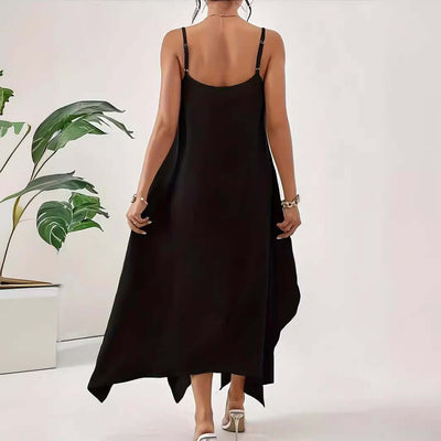 Fashion Solid Color Sling Backless Irregular Sleeveless Loose Dress eprolo