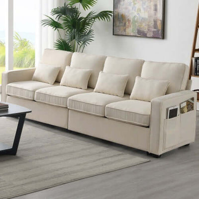 Seater Modern Linen Fabric Sofa With Armrest Pockets And 4 Pillows,Minimalist Style Couch For Living Room, Apartment, Office,3 Colors eprolo