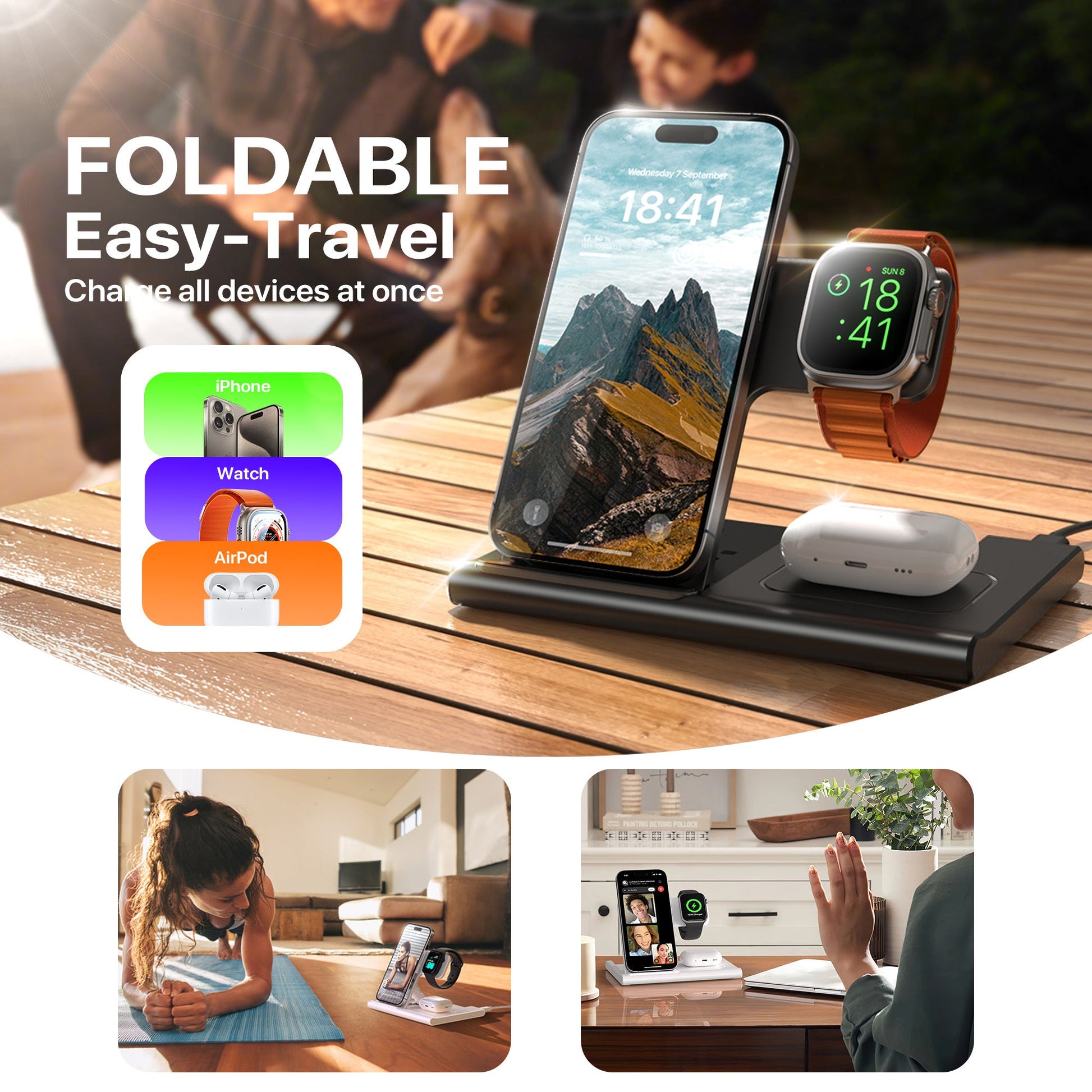 3 In 1 Wireless Charging Sation For Multiple Devices 15W Fast Charging Stand eprolo