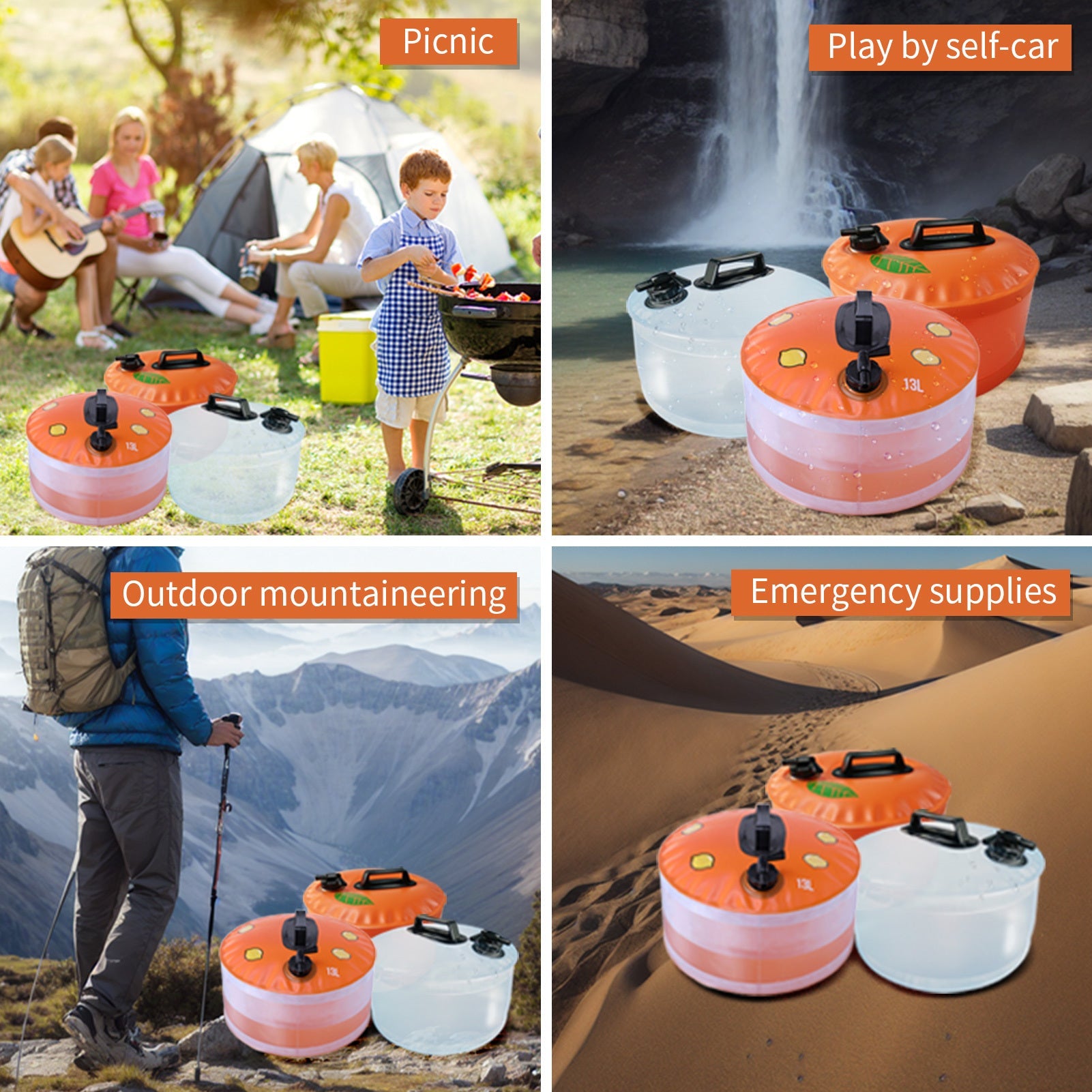 13L Portable Camping Water Bag Outdoor Travel Car Water Storage Equipment Emergency Foldable Water Container Home Living Water Tanks eprolo