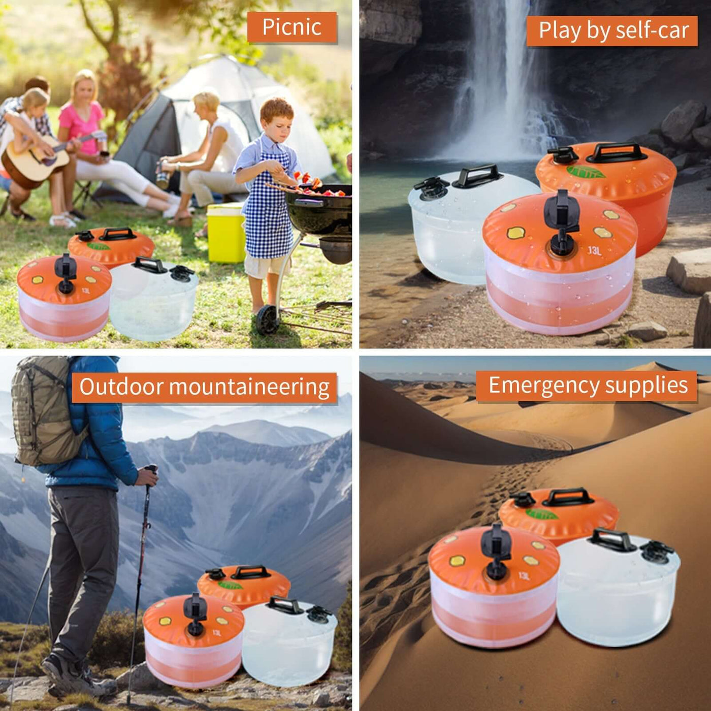 13L Portable Camping Water Bag Outdoor Travel Car Water Storage Equipment Emergency Foldable Water Container Home Living Water Tanks eprolo