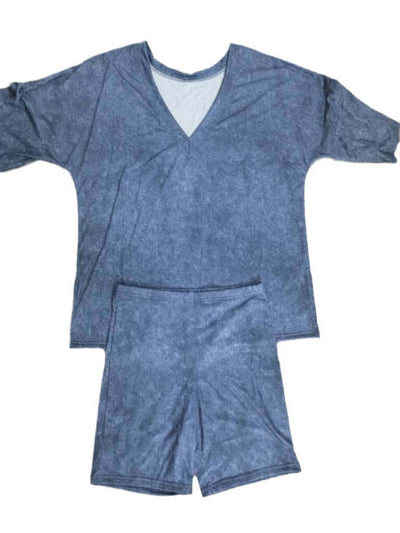 Women's V-Neck Denim-like Short-sleeved T-shirt Casual Shorts Suit eprolo