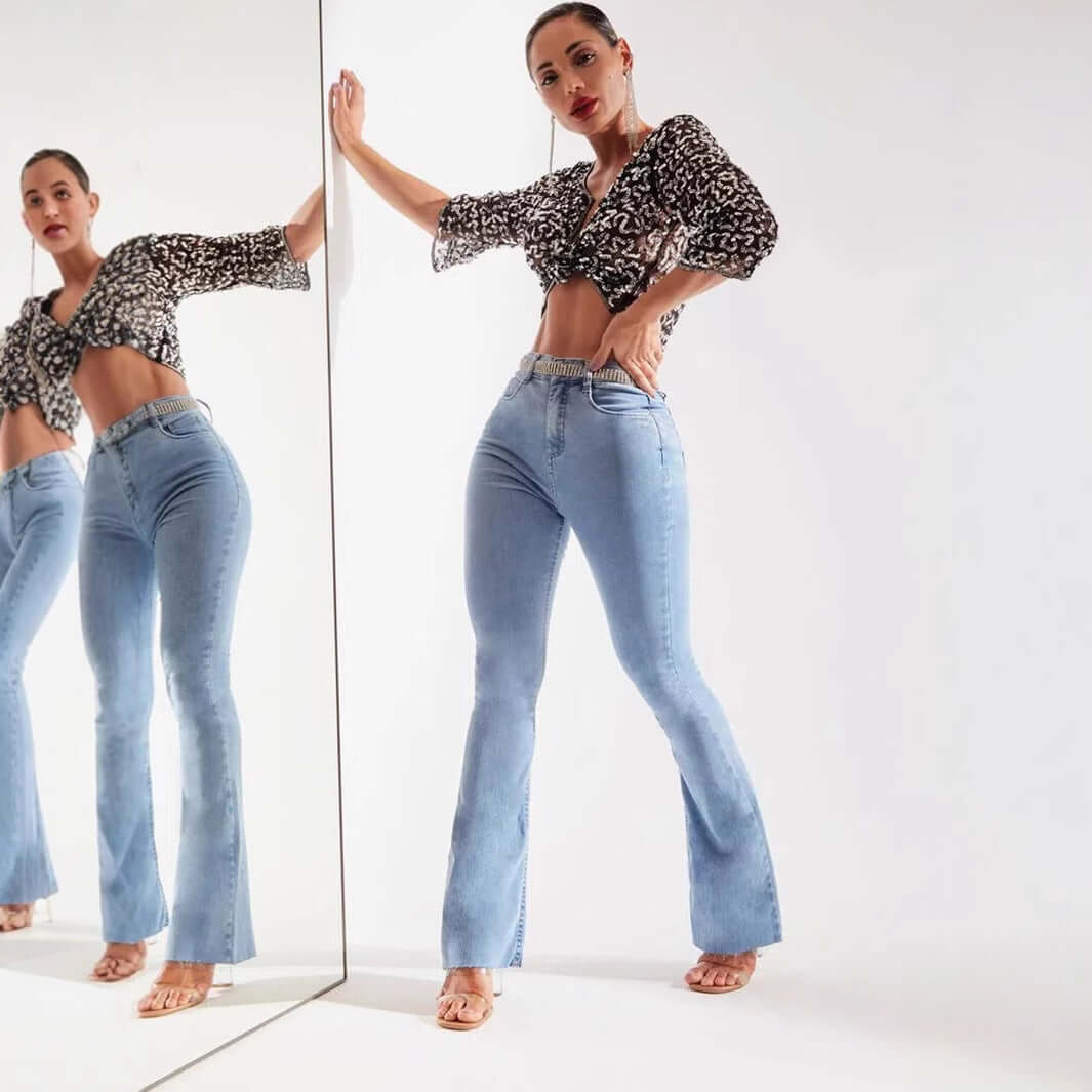 New Slim Fit Stretch Fashion Light Color Bell-bottom Pants Women Dropshipman
