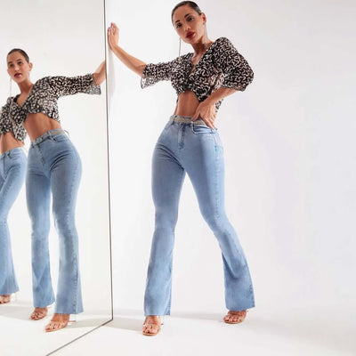 New Slim Fit Stretch Fashion Light Color Bell-bottom Pants Women Dropshipman