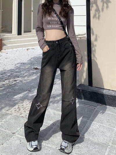 Women's Jeans New Fashion Retro Straight-leg Pants Design