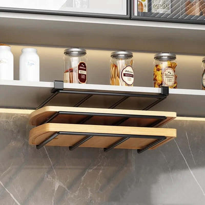 Under - Cupboard Hanging Organizer: Hooks for Paper Towels, Rags, Plus Shelf for Cutting Boards & Pot Covers eprolo