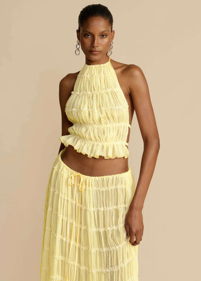 2pcs Women's Dress Suit Sexy Sleeveless Backless Cropped Halter Top And Pleated Long Skirt Beach Clothing eprolo