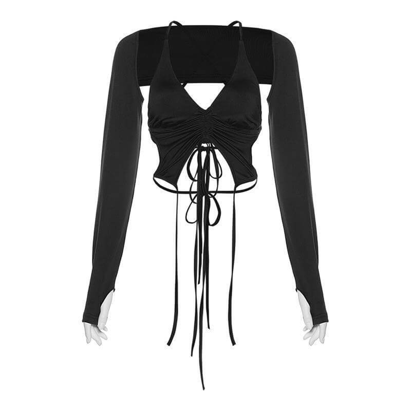 French Hot Girl Style Sexy Hollow Drawstring Halter Neck eprolo