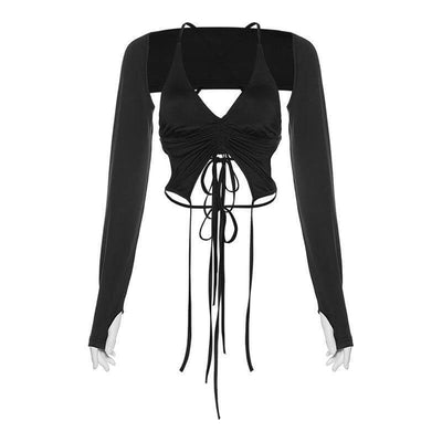 French Hot Girl Style Sexy Hollow Drawstring Halter Neck eprolo