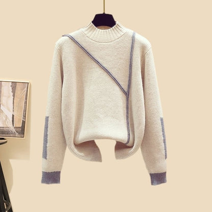 New Women's Thickened Vest Turtleneck Knitting Sweater Baggy Pants Three-piece Set eprolo