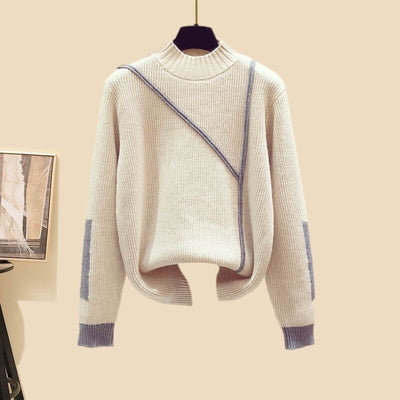 New Women's Thickened Vest Turtleneck Knitting Sweater Baggy Pants Three-piece Set eprolo
