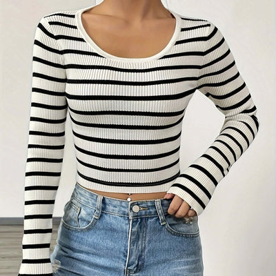 Women's Striped Slim Fit Long Sleeved Knitted T-shirt Top eprolo