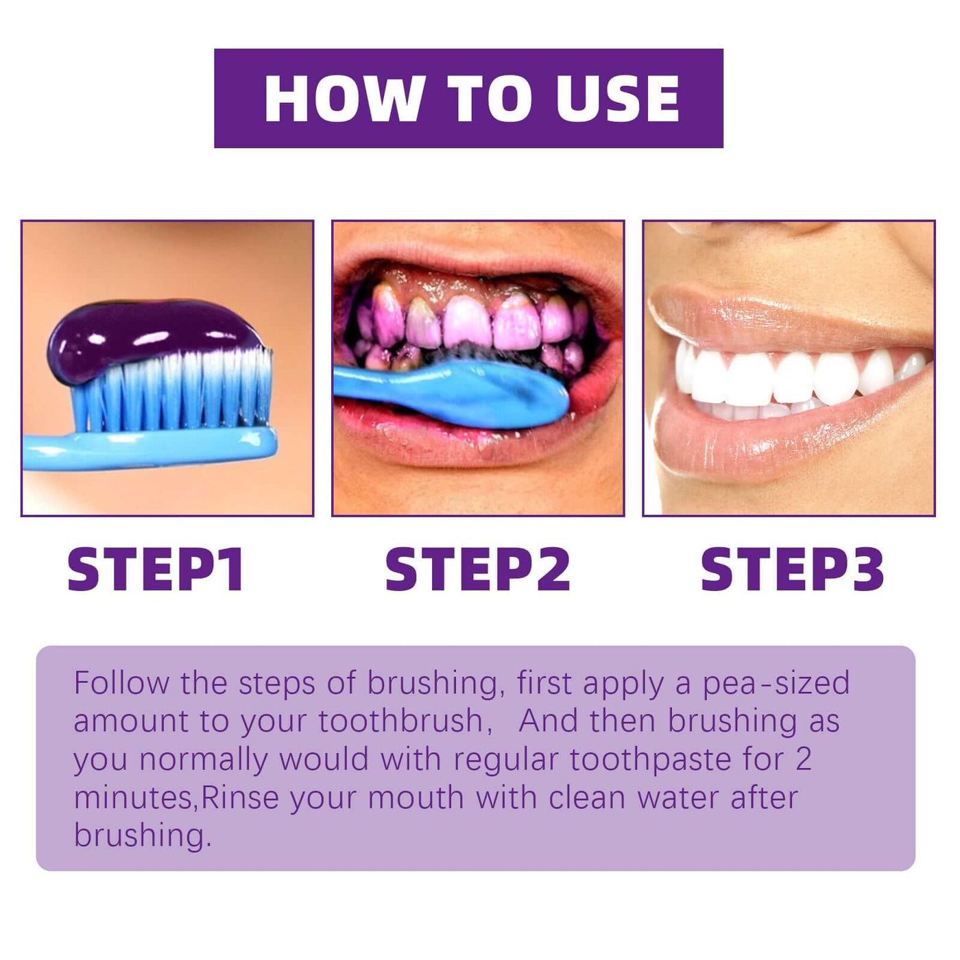 Purple Brightening White Toothpaste, Cleaning Stains Fresh Breath Brightening And Whitening Teeth Toothpaste eprolo