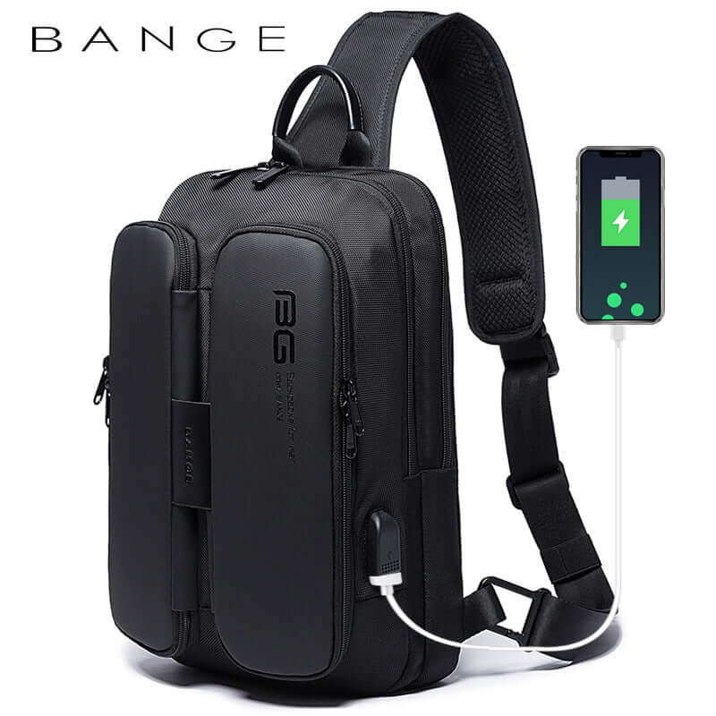 BANGE New Fashion Trend Leisure Outdoor Technology USB Cool Shoulder Bag Chest Bag for Men eprolo