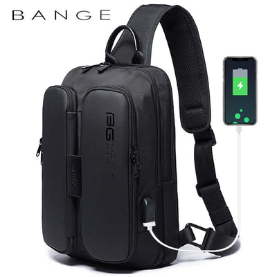 BANGE New Fashion Trend Leisure Outdoor Technology USB Cool Shoulder Bag Chest Bag for Men eprolo