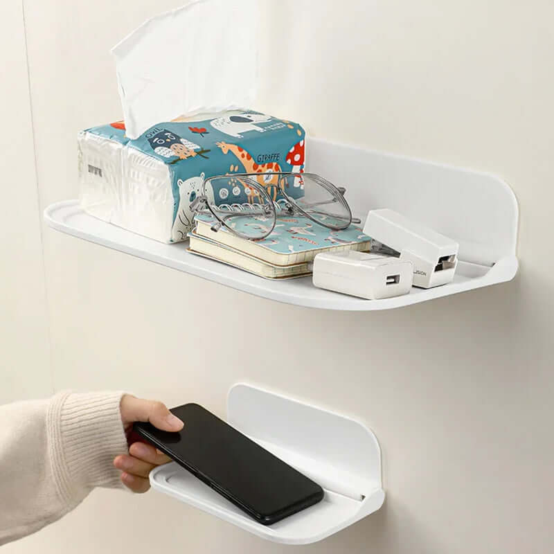 New Foldable Punch - Free Wall - mounted Plastic Floating Shelf for Bathroom and Toilet, Ideal for Towel and Clothes Storage eprolo