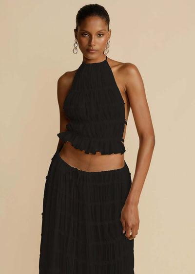 2pcs Women's Dress Suit Sexy Sleeveless Backless Cropped Halter Top And Pleated Long Skirt Beach Clothing eprolo