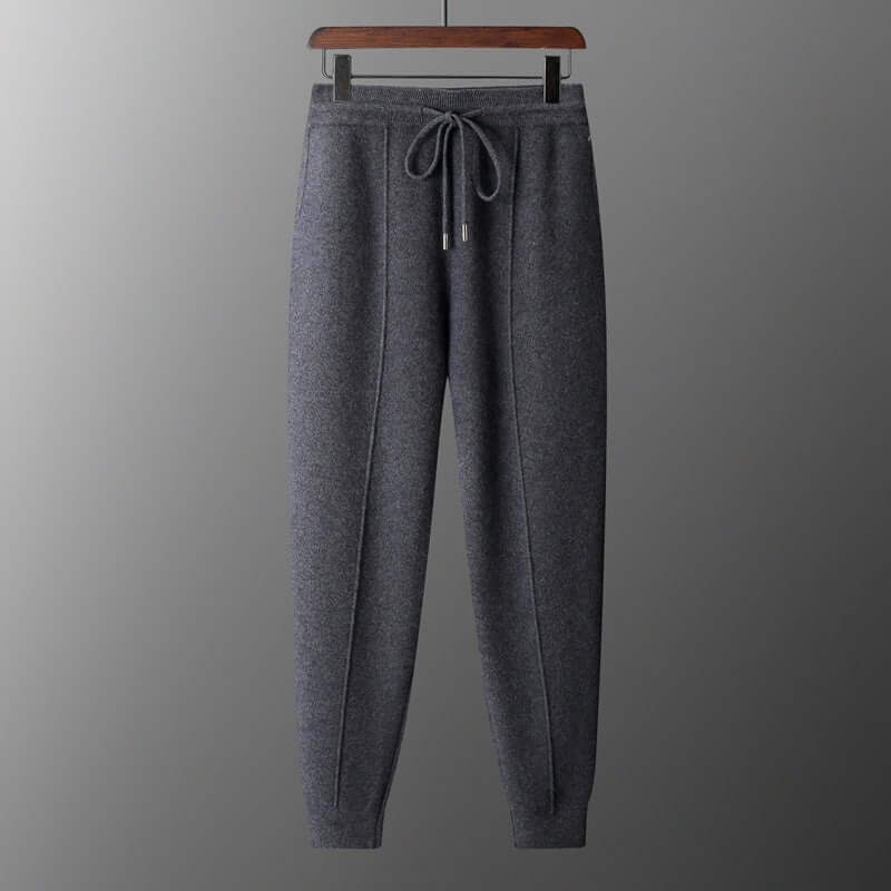 Men's dark gray cashmere pants with drawstring, perfect for casual wear in spring and autumn.