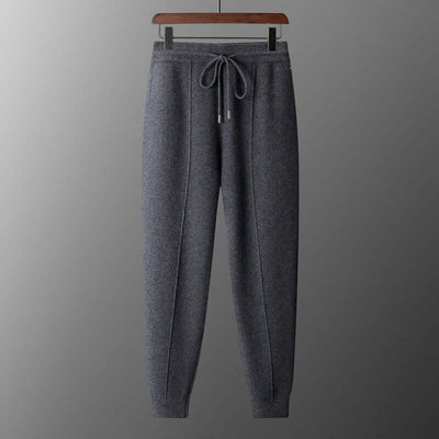 Men's dark gray cashmere pants with drawstring, perfect for casual wear in spring and autumn.