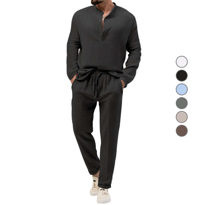 Solid Color Casual T-shirt Long Sleeve Shirt Trousers Suit eprolo