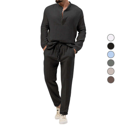 Solid Color Casual T-shirt Long Sleeve Shirt Trousers Suit eprolo