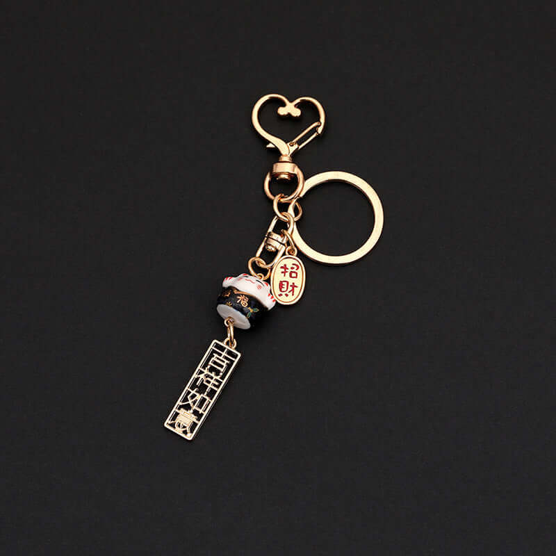 Cute Cartoon Ceramic Lucky Cat Keychain Ring Chain Creative Gift eprolo