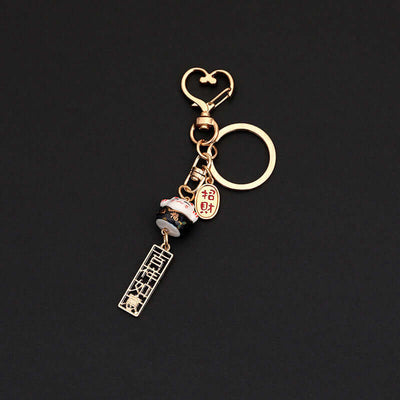 Cute Cartoon Ceramic Lucky Cat Keychain Ring Chain Creative Gift eprolo
