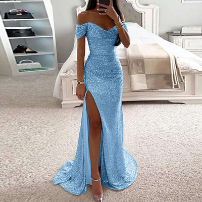 Female Creative Solid Color Sparkling Slit Dress eprolo