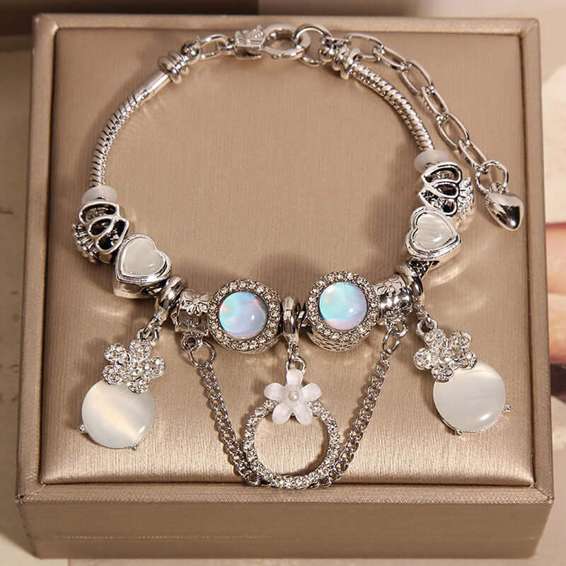 Women's Mori Style Pink Cat's Eye Cute Flowers Pendant Bracelet eprolo