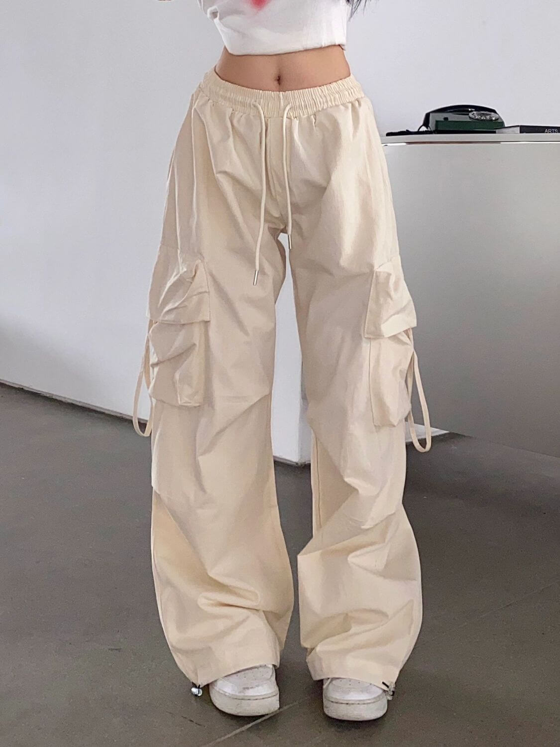 Straight Wide-leg Pants With Large Pockets Casual Working Pants eprolo